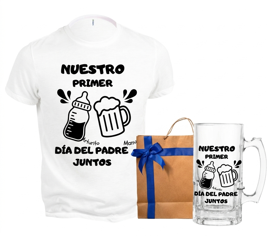 Paquete Día del Padre con Playera Personalizada + Tarro Cervecero 16 oz